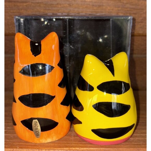 Catzilla Candace Reiter Salt Pepper Shakers Ceramic Orange Yellow Cat Vtg - Picture 3 of 9